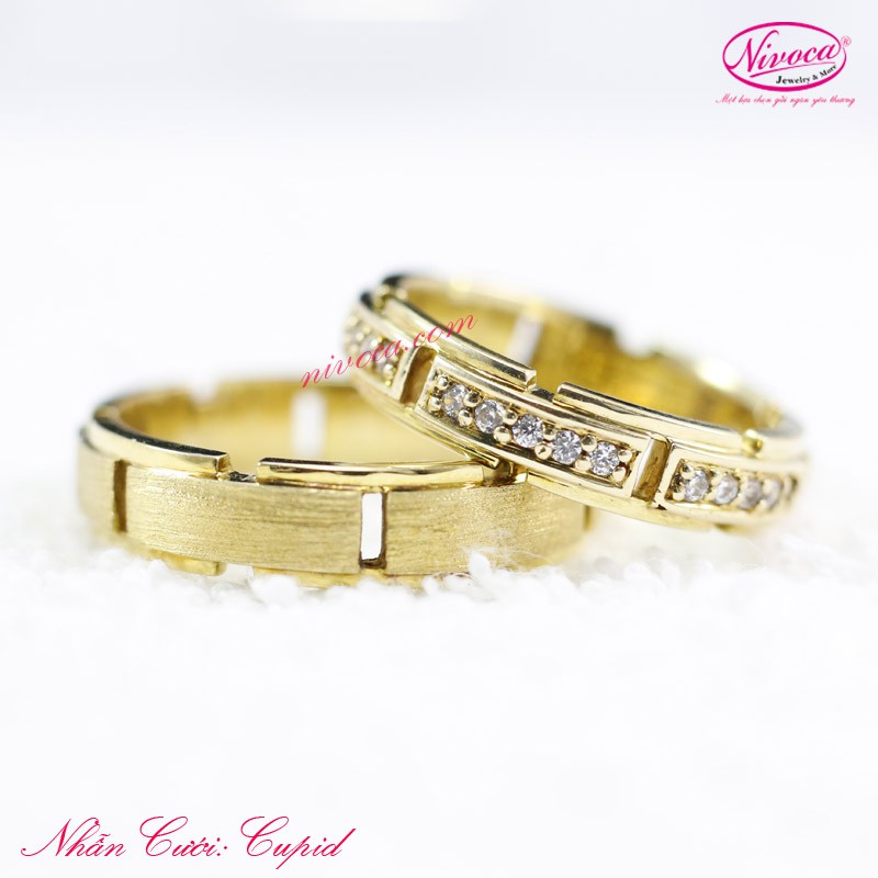 Nhẫn cặp Cupidd, nhẫn đôi bạc S950 cao cấp mạ vàng 18k.