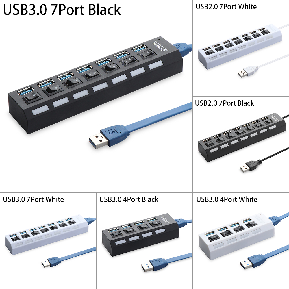 Bộ Hub Chia 4 / 7 Cổng Usb 3.0 Tốc Độ Cao Có Công Tắc On / Off Usb 3.0 2.0 3 Cổng Cho Máy Tính