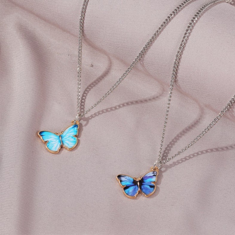 Bộ Vòng Cổ + Vòng Tay Mặt Bướm Màu Gradient Nhiều Màu Thời Trang Cho Nữ