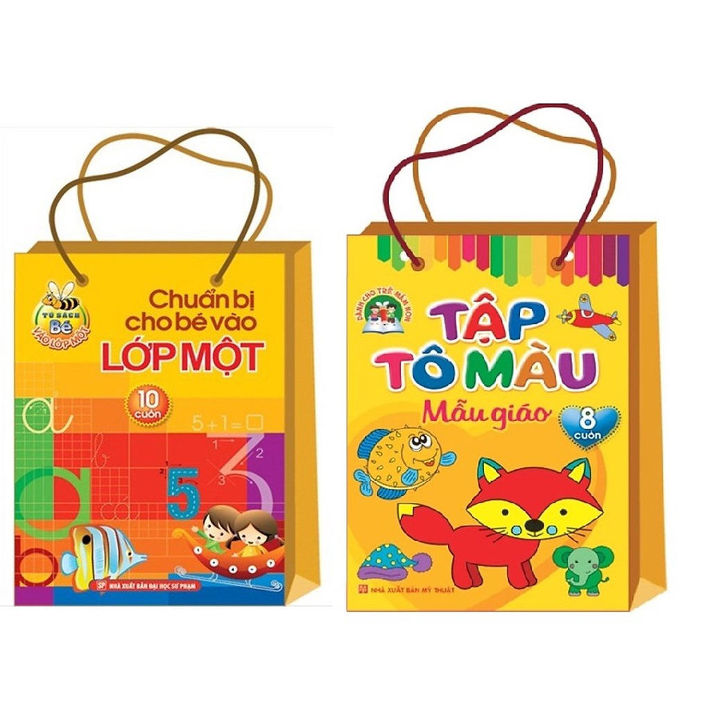 Sách (combo 2 túi): Chuẩn bị cho bé vào lớp một (Túi 10 Cuốn)+ Bé tập tô màu mẫu giáo (Túi 8 cuốn)