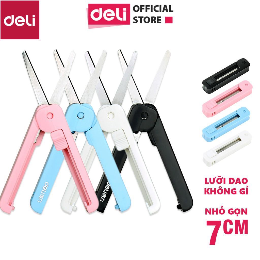 Kéo mini tiện lợi 105mm Deli - 5 màu Đen/ Xanh/ Hồng/ Trắng -dành cho văn phòng, học sinh, sắc bén - 6072 [Deli]