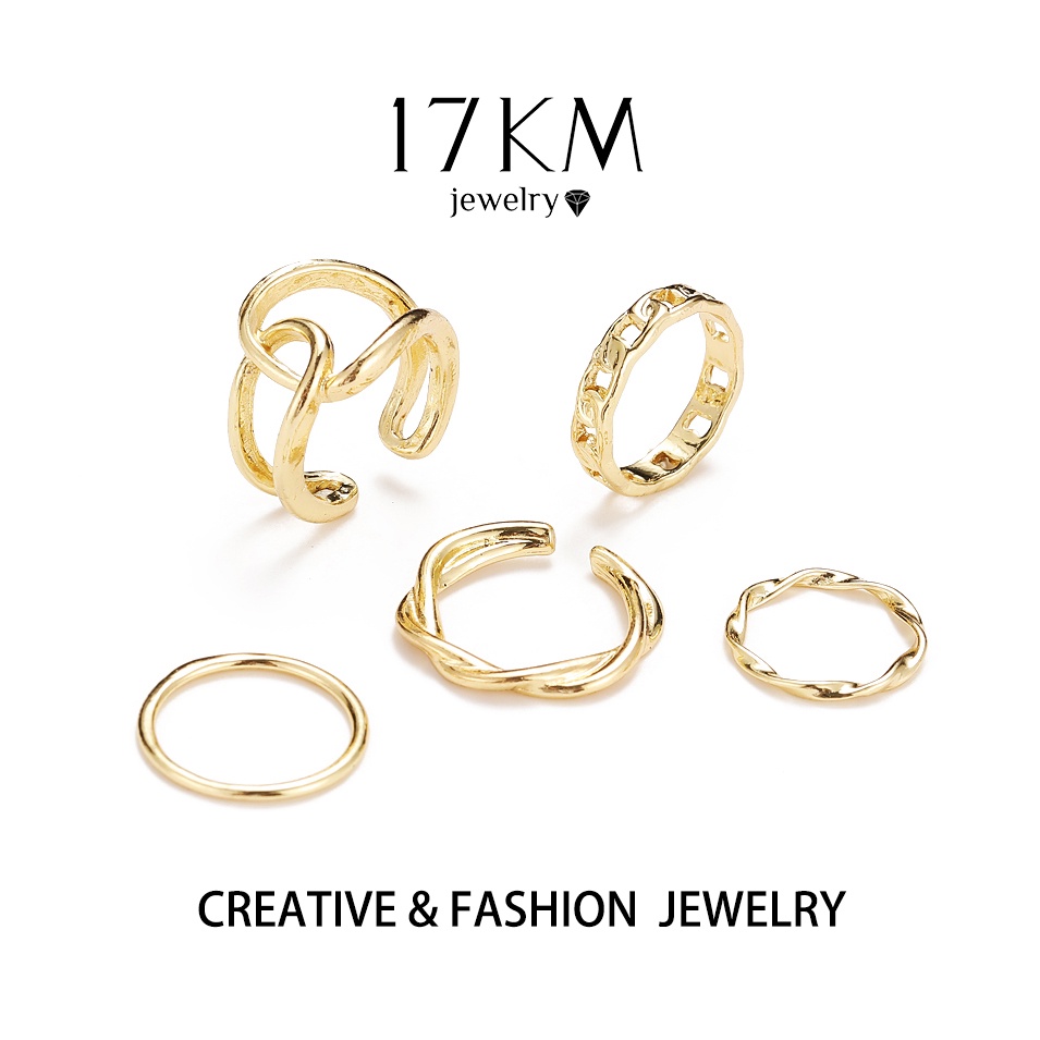 Set 5 nhẫn mạ vàng 17KM thiết kế đơn giản phong cách vintage