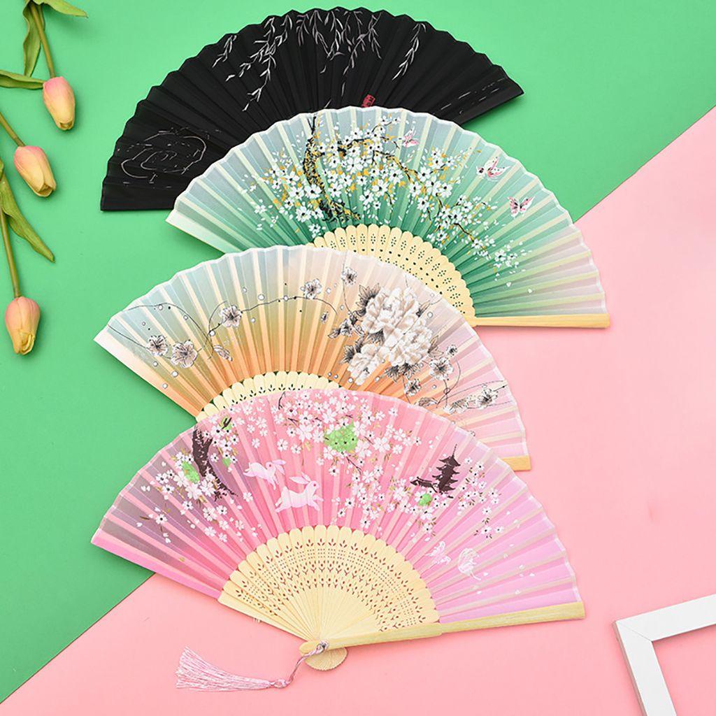Epoch Quạt Xếp Bằng Vải Khung Gỗ Tre In Họa Tiết Bướm Phối Tua Rua Trang Trí Nhà Cửa