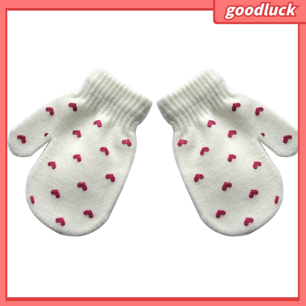 1 Đôi Găng Tay Dệt Kim Chống Trầy Xước In Hình Trái Tim / Ngôi Sao Thời Trang Mùa Đông Cho Bé