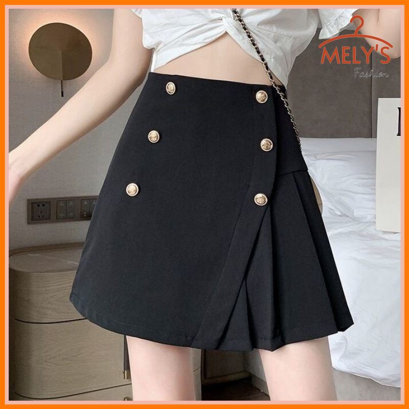 Chân váy ngắn chữ A xếp ly lưng cao 6 khuy nổi bật phong cách sang trọng vô cùng tôn dáng Mely Fashion CV06