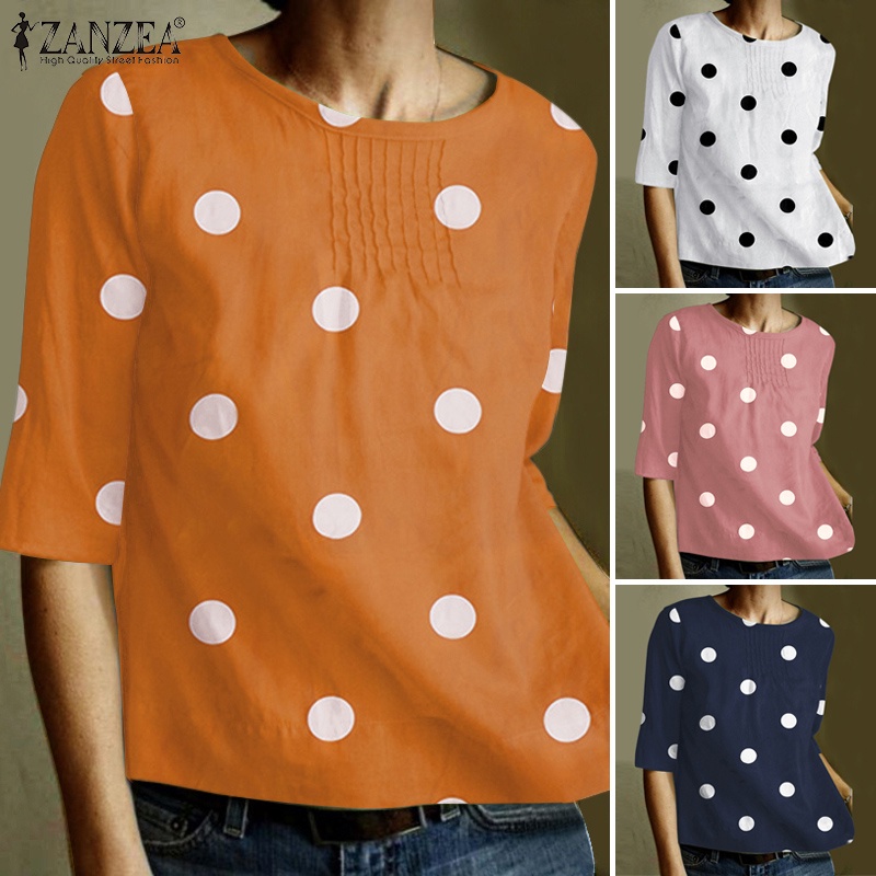 Zanzea Áo Nữ Tay Lửng Họa Tiết Chấm Bi Phong Cách Vintage