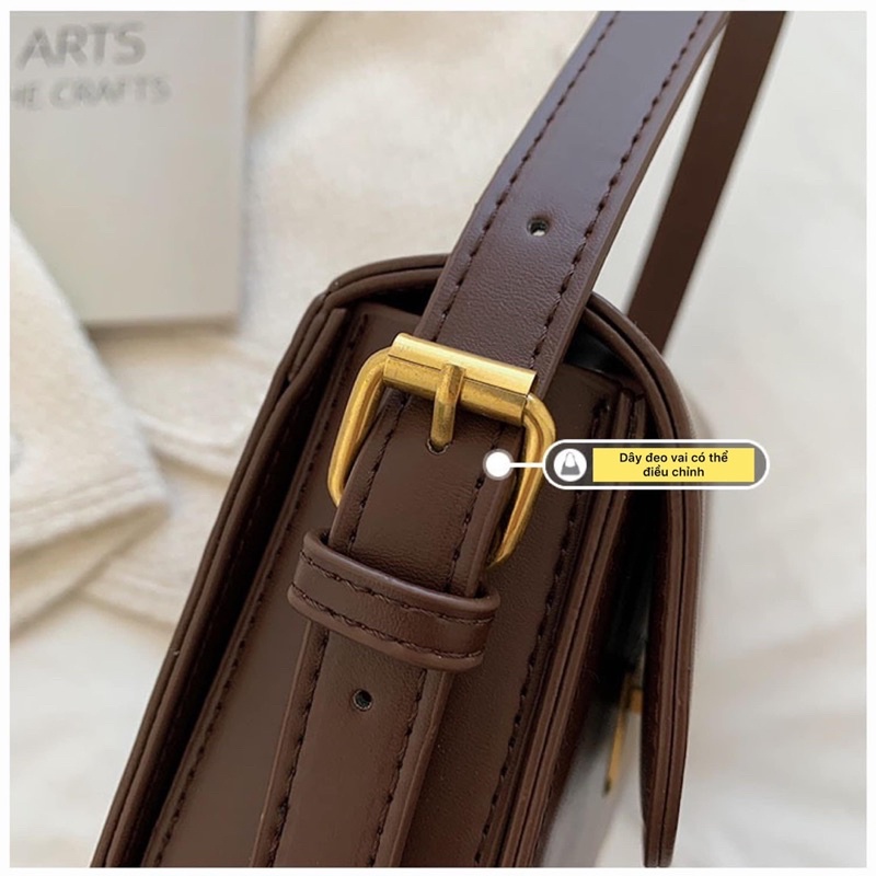 Túi đeo vai da trơn khoá gập đơn giản siêu xinh