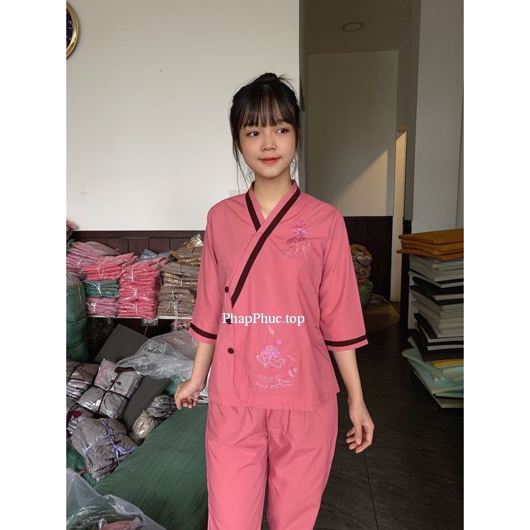 Áo lam đi chùa - cổ tim viền