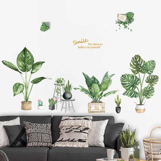 Miếng Dán Tường Trang Trí Hình Lá Cây Nhiệt Đới 3d