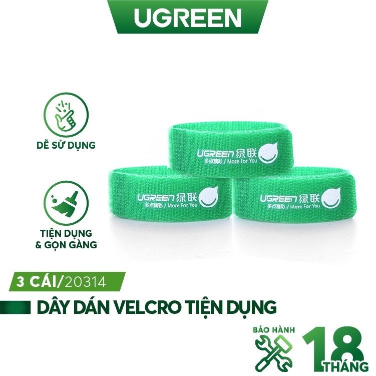 Bộ combo dây dán Velcro tiện dụng dài 17,8 cm UGREEN 20314 (màu xanh lá cây)