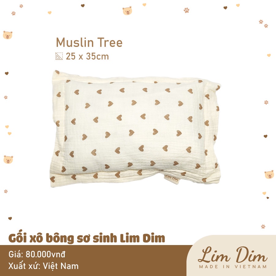 [FULL] Gối Xô Muslin Organic Cho bé sơ sinh Lim Dim Kích Thước 25*35cm