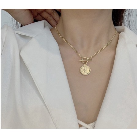 Dây Chuyền Kim Loại Mặt Đồng Xu Phong Cách Hàn Quốc Unisex