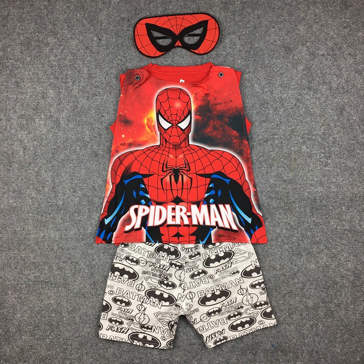 Bộ quần áo siêu nhân người nhện kèm áo choàng và mặt nạ - Đồ bộ sát nách bé trai SN36