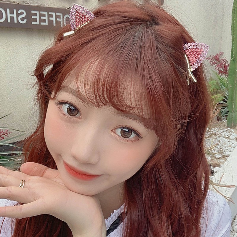 Kẹp tóc thiết kế hình mèo đính đá xinh xắn