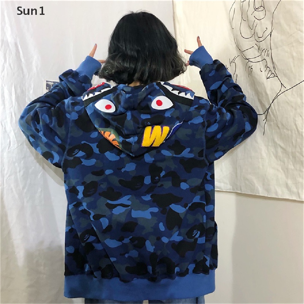 Sun1 &gt; Áo Hoodie Nỉ Dáng Rộng Họa Tiết Rằn Ri Phong Cách Hip Hop Trẻ Trung Cho Cặp Đôi