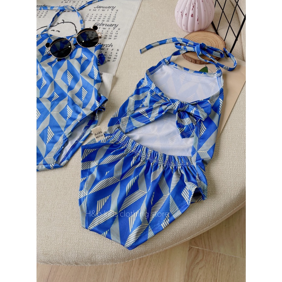 BIKINI Bé Gái Buộc Dây Cổ Xanh Tam Giác Siêu Yêu, Đồ Bơi Tobukids.vn Size 8-20kg