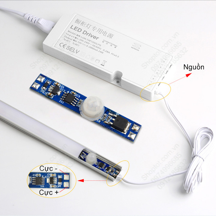 Mạch công tắc cảm biến chuyển động hồng ngoại 5-24VDC 36W, bật tắt đèn led tủ quần áo, tủ bếp