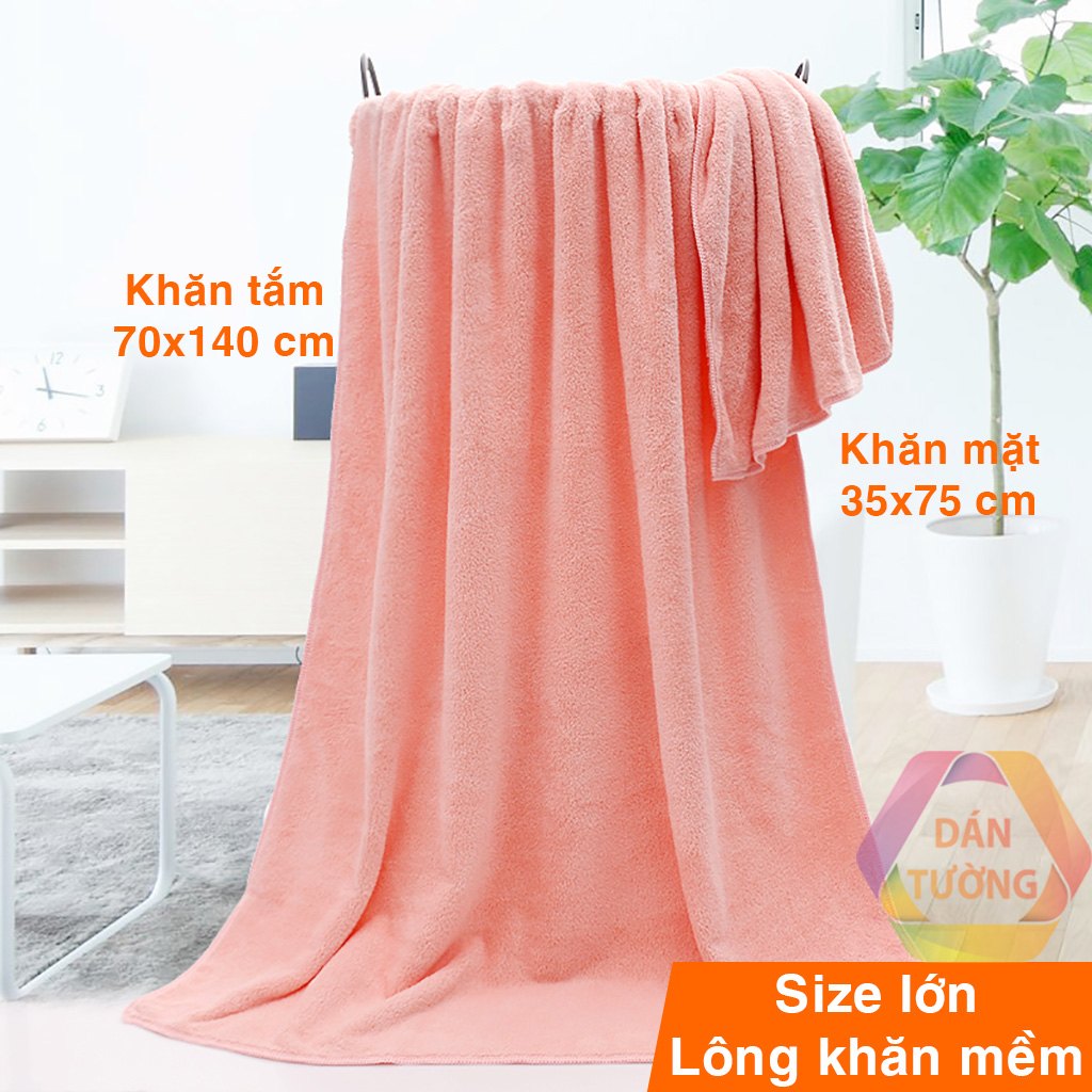 Bộ 2 khăn tắm lớn cao cấp MDT, khăn tắm lông cừu 70x140 và 35x75 lông mềm thấm hút tốt không rụng lông _CKT