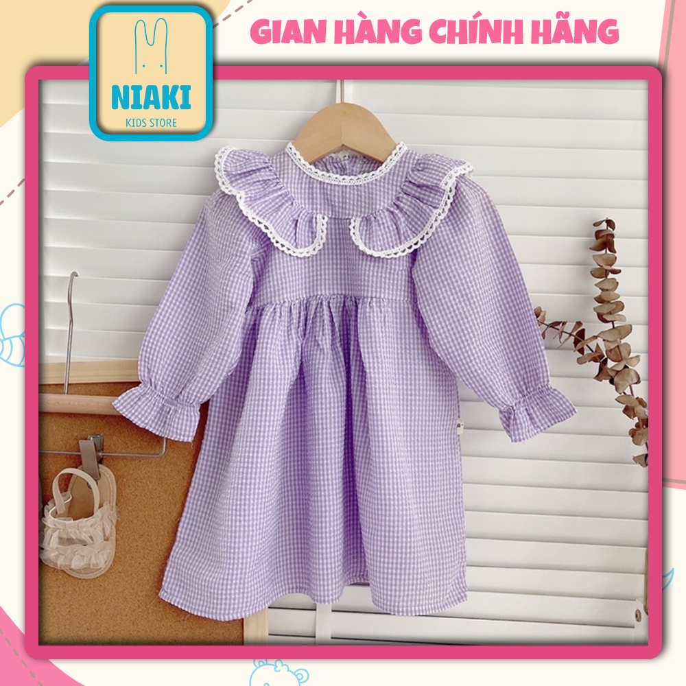 Đầm Tím Viền Ren Tay Bèo Công Chúa Cho Bé Gái Style Hàn Quốc NIAKI - TT18