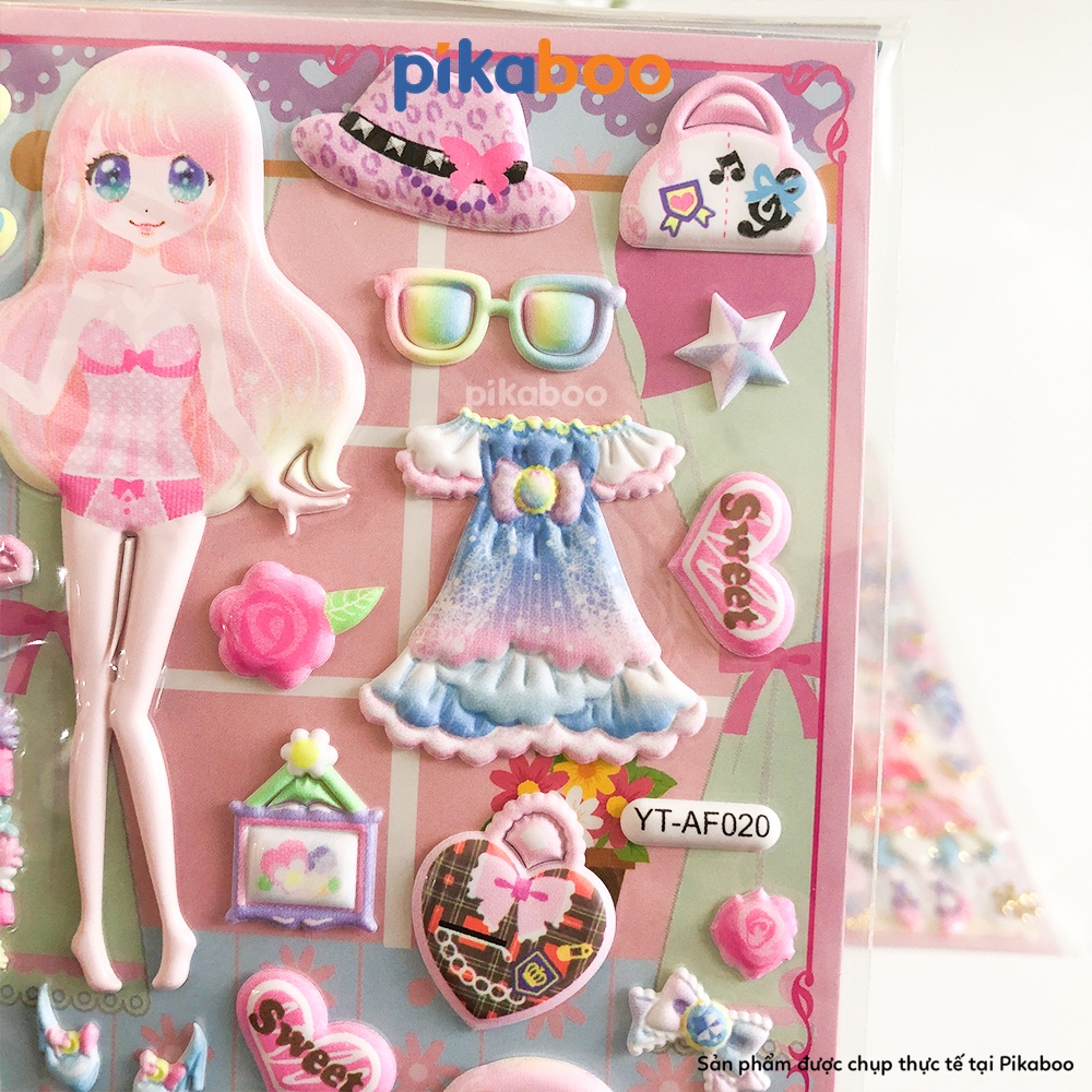 Đồ chơi sticker cho bé lắc kim tuyến lấp lánh siêu đẹp Pikaboo miếng dán 3D xịn xò mẫu mã đa dạng chất liệu PVC an toàn