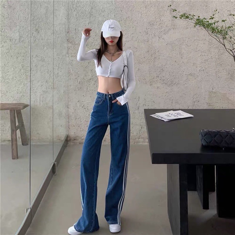 Quần jeans ulzzang xẻ gấu kẻ sọc phong cách JENNIE BLACKPINK hot trend 2021 KÈM 3 ẢNH THẬT CUỐI