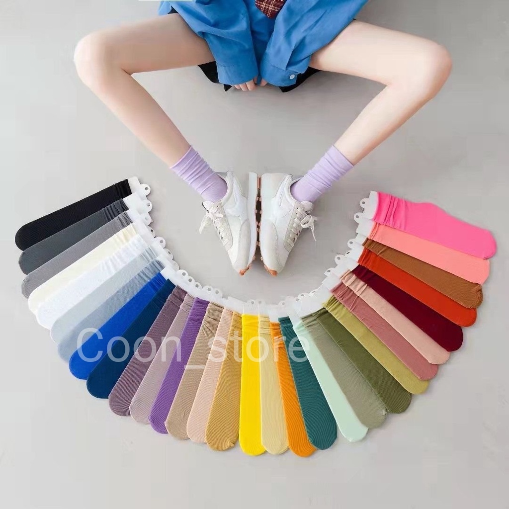 Vớ Nhung Mỏng Thoáng Mát Màu Sắc Trơn Cổ Nhún Phong Cách Nhật Bản Cho Nữ