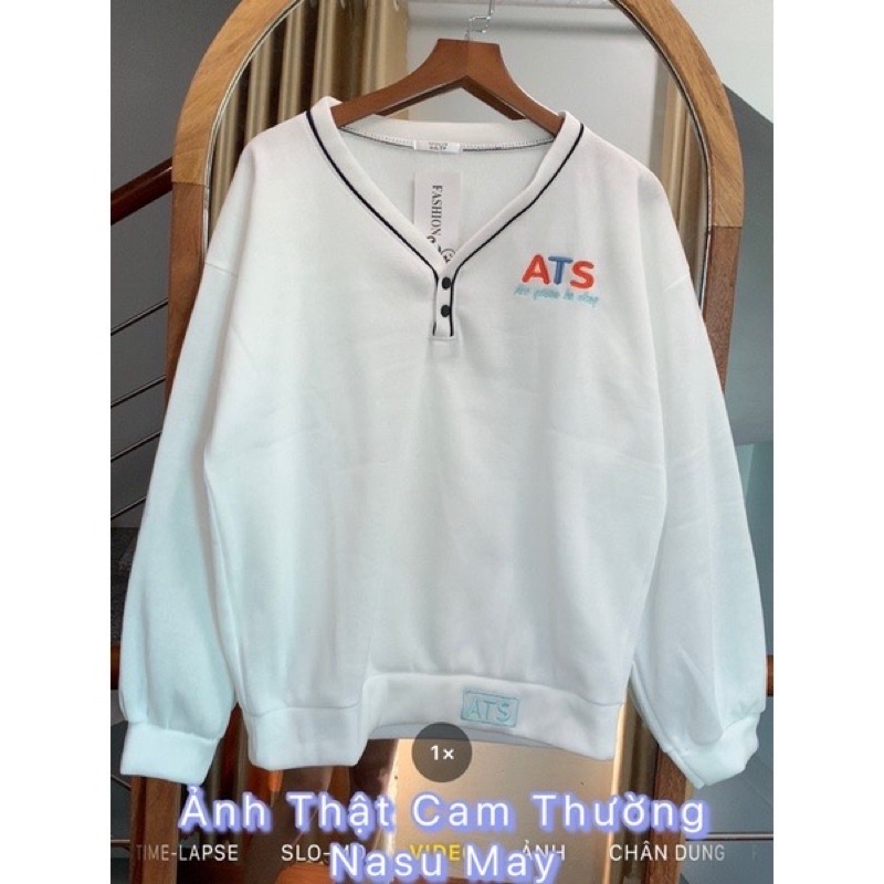 Áo Sweeter Thun Form Rộng Nỉ Nữ Cúc Cổ ATS Nam Nữ Trắng Xanh- Than- Boss | BigBuy360 - bigbuy360.vn