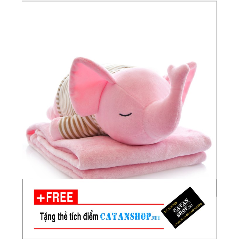 Gối mền Catanshop Voi lười 3 trong 1, nỉ nhung cực mịn, chăn gối văn phòng, gấu bông kèm mền ,quà tặng, chăn mền cho bé