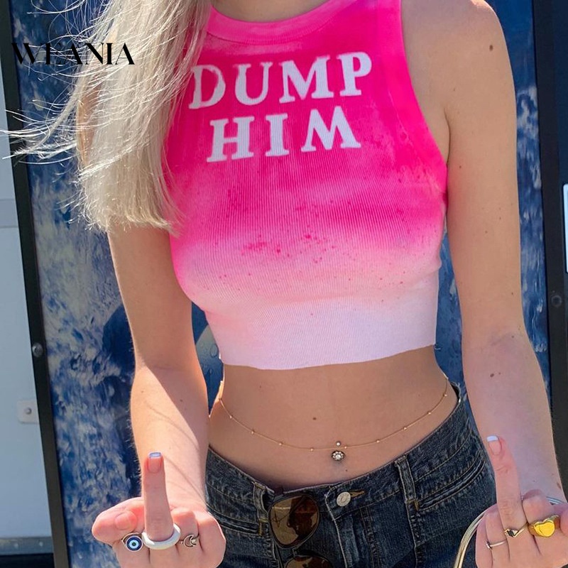 Áo Tank Top In Chữ Màu Gradient Phong Cách Đường Phố Cá Tính Cho Nữ