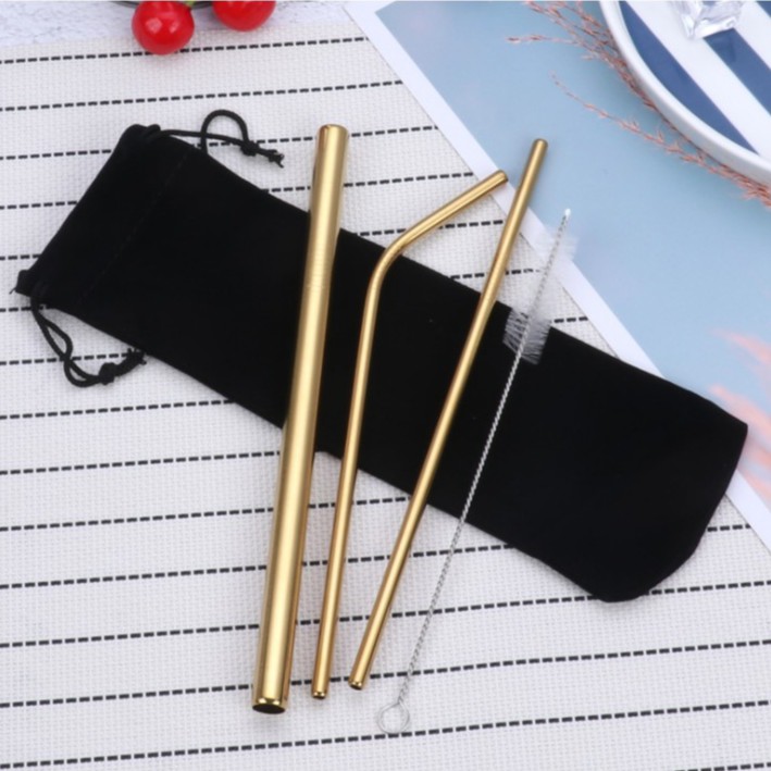 Set ống hút inox, thủy tinh bảo vệ môi trường (nhiều màu)