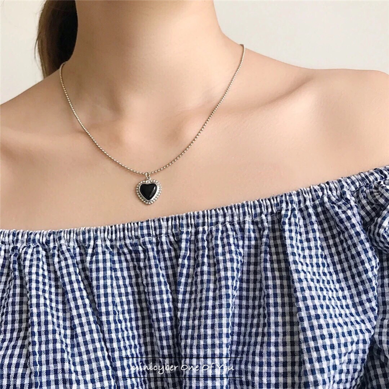 Dây Chuyền Mặt Trái Tim Màu Đen Phong Cách Hàn Quốc 22535