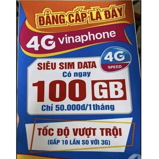 Sim 4G 100GB Chỉ cần nạp 50k 1 tháng