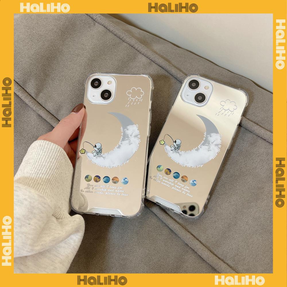 iPhone Case Acrylic HD Mirror Laser Airbag Shockproof Protection Camera Cute Moon Cloud Astronaut Compatible For iPhone 11 iPhone 13 Pro Max iPhone 12 Pro Max iPhone7Plus iPhone xr