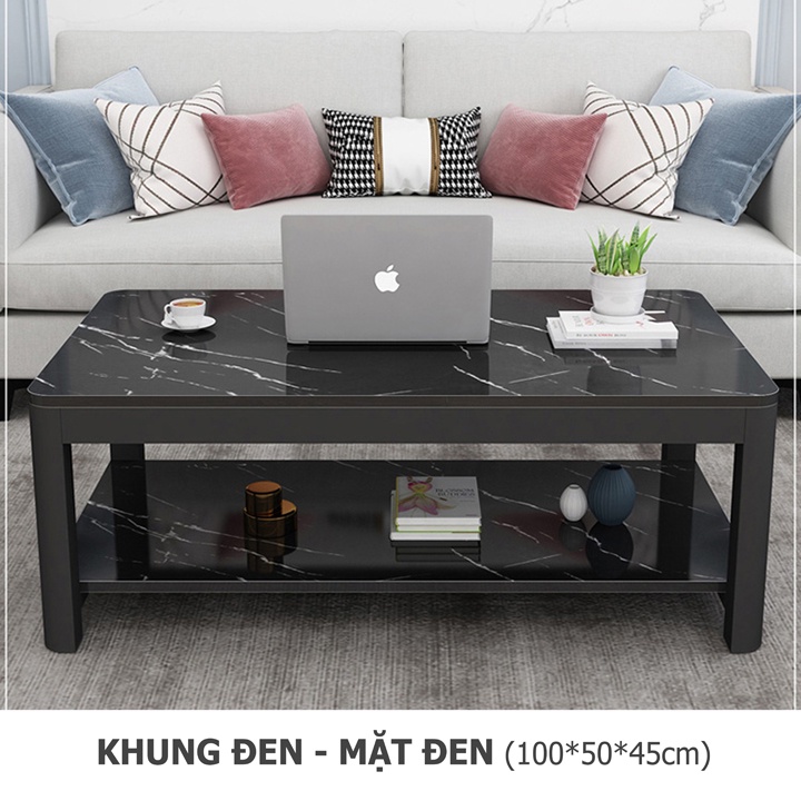 Bàn trà sofa phòng khách cao cấp 2 tầng mặt gỗ họa tiết vân đá maple đẹp sang trọng cho,bàn sofa phòng khách KT 100x50cm