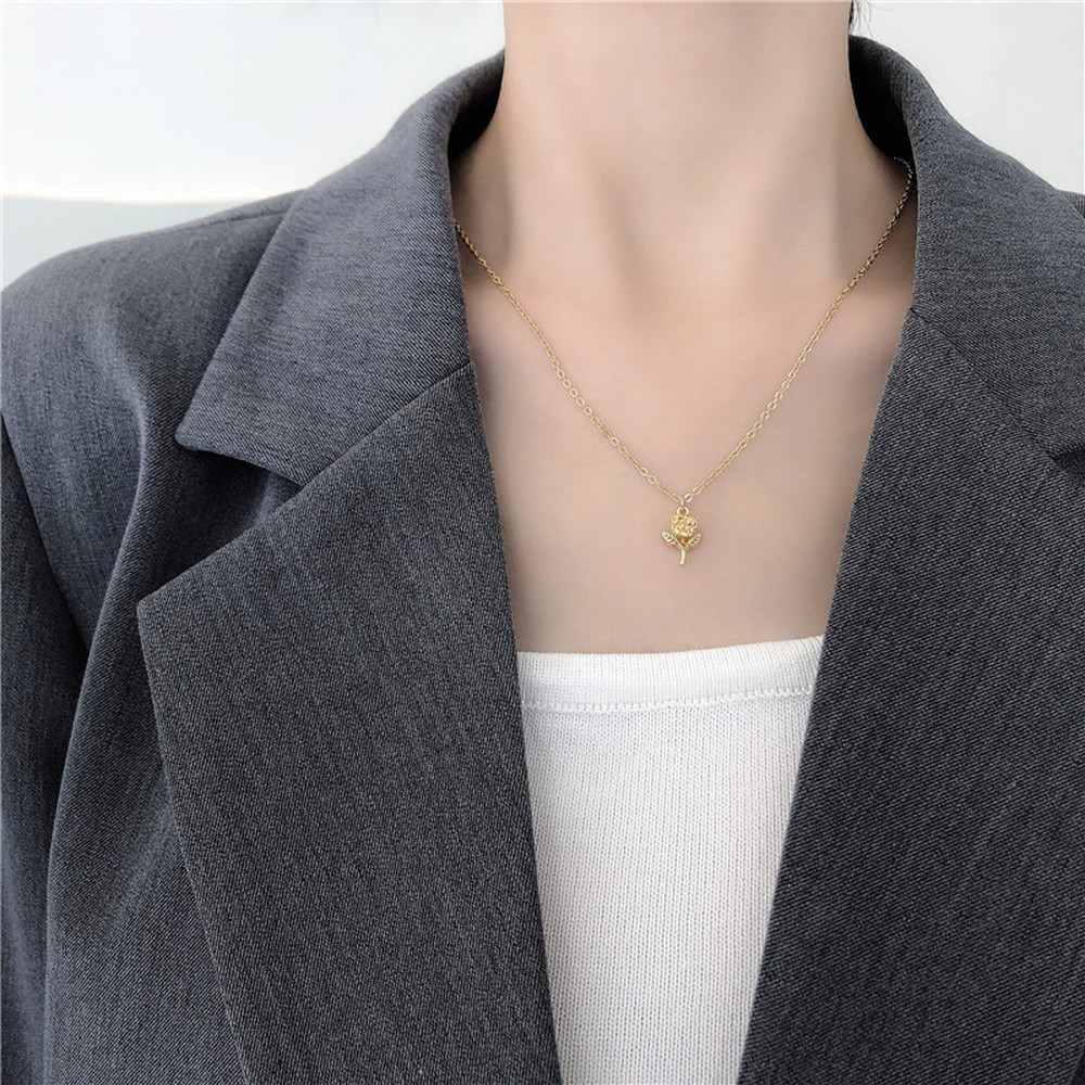 Vòng Cổ Hợp Kim Mặt Hình Hoa Hồng Thời Trang 2021 Cho Nữ