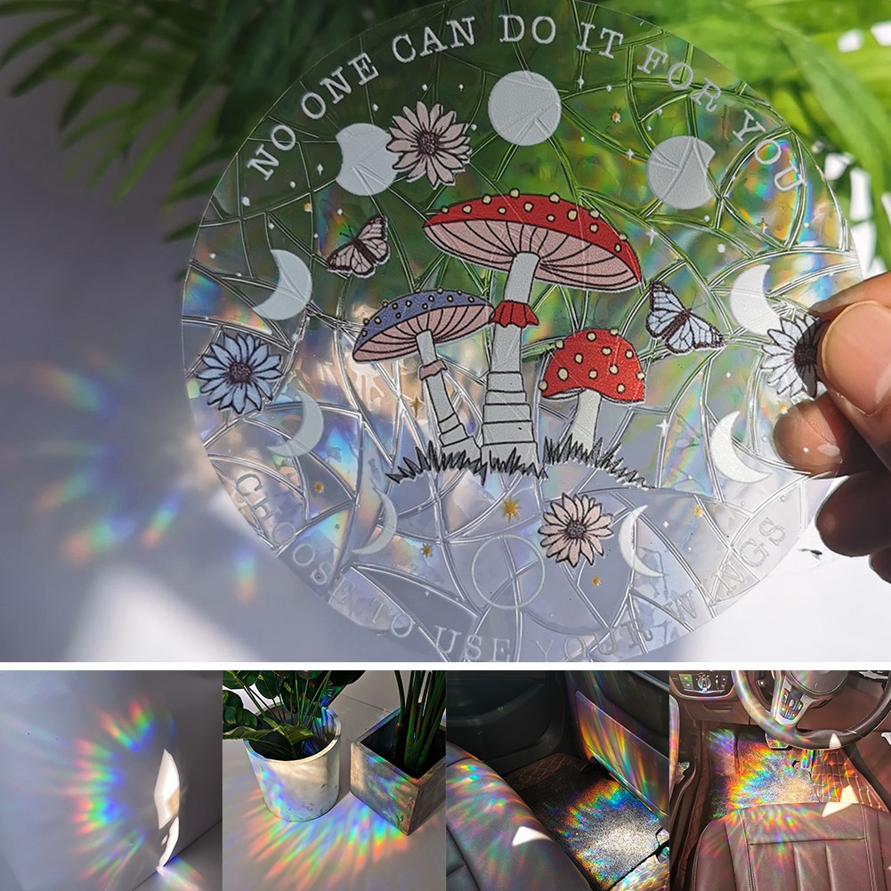 [ Ready Stock ]PVC Sun Catcher Mushroom Wall Stickers Rainbow Glass Sticker Bedroom Decora