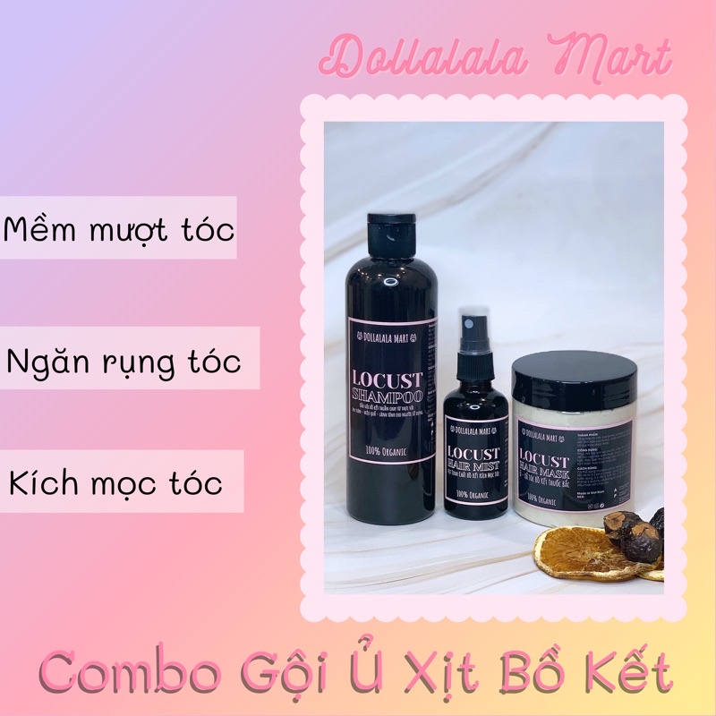 Combo Dầu Gội Bồ Kết Cô Đặc, Xịt Dưỡng Kích Mọc Tinh Chất Bồ Kết, Ủ Tóc Bồ Kết - Dollalala Mart