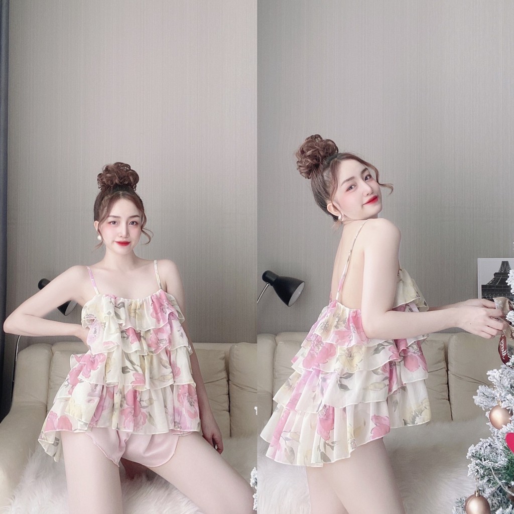 Bộ Đồ Ngủ 2 Dây Sexy Voan Tơ Tầng Phối Quần Satin FREESHIP | BigBuy360 - bigbuy360.vn