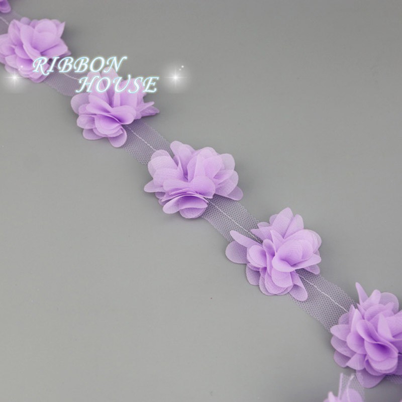 Dây ruy băng hoa chiffon 60 bông 50mm trang trí đa dụng