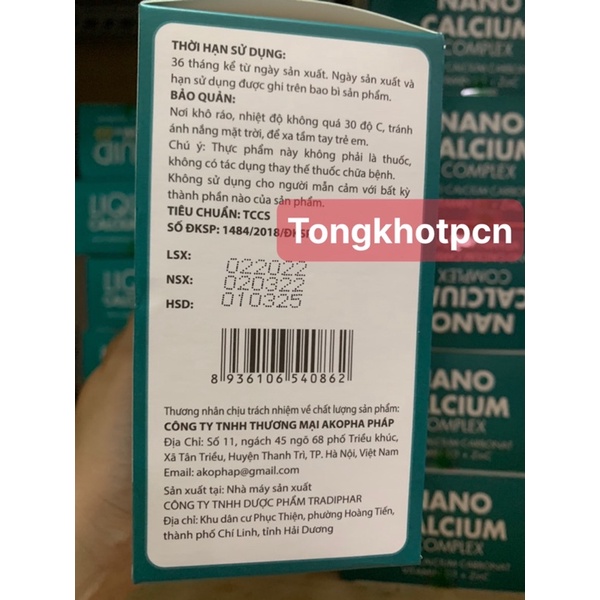Nano Calcium - Bổ sung canxi,chống còi xương ,loãng xương - Hộp 100 viên