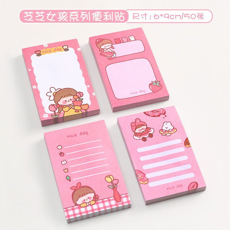 Note ghi chú cô gái, thỏ hồng bánh kem dễ thương/ Tệp note ghi nhớ, note sticker chủ đề màu hồng giá sỉ rẻ làm quà tặng