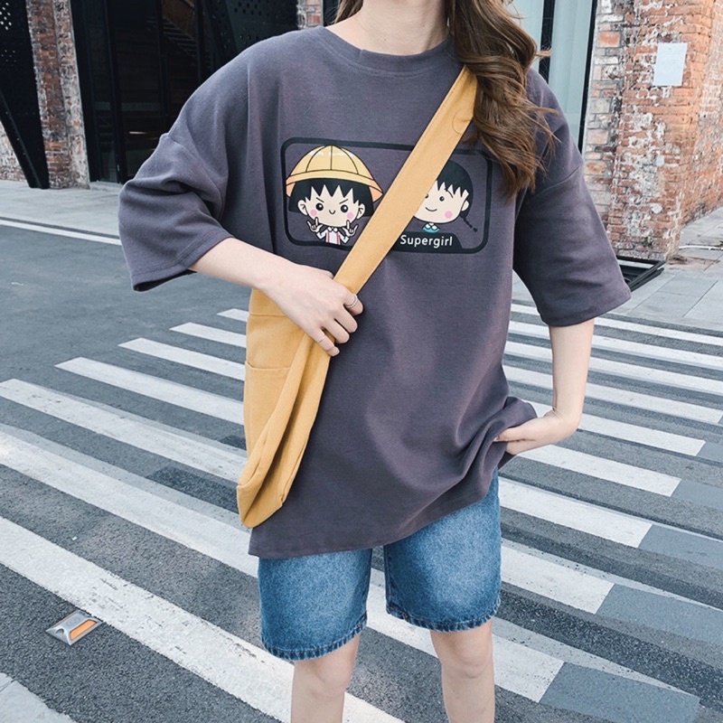 Áo thun tay lỡ nam nữ, áo phông unisex form rộng chất cotton mát mịn thấm hút mồ hôi in hình 2 cô bé
