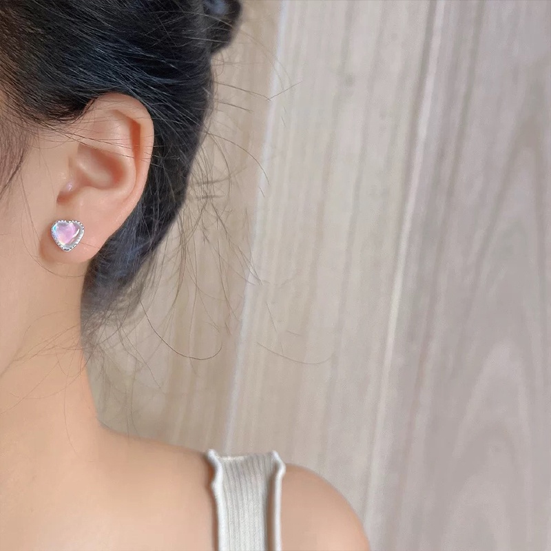 Bông Tai Mạ Bạc 925 Hình Trái Tim Đơn Giản Phong Cách Hàn Quốc Thời Trang Cho Nữ