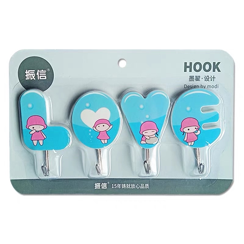Bộ 4 móc dính cường lực siêu chắc, Móc dính siêu chắc hình chữ LOVE
