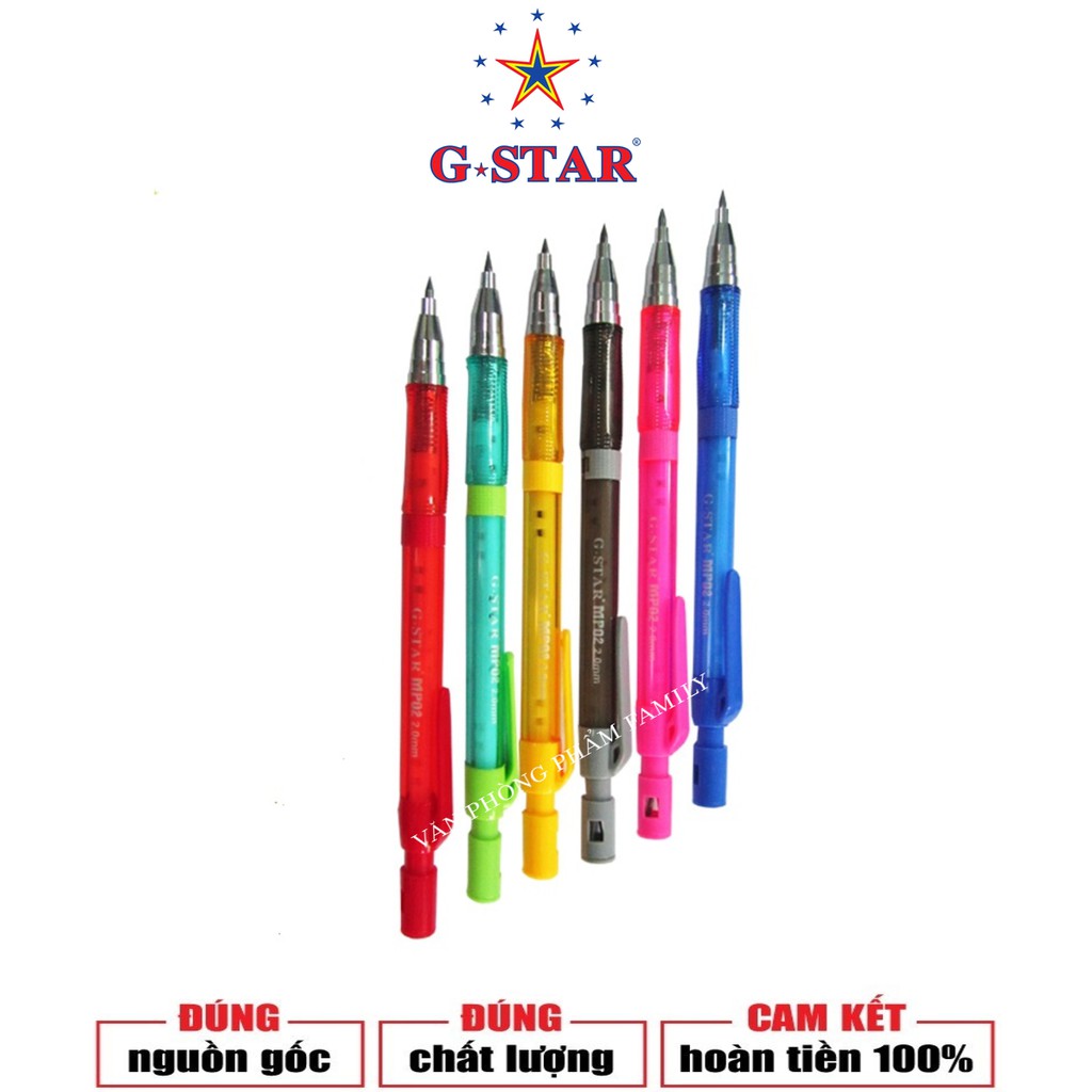 Combo 6 cây viết chì bấm G-STAR ngòi 2mm Kích thước bút nhỏ gọn, vừa tay, giúp bạn viết chữ và thao tác nhanh hơn