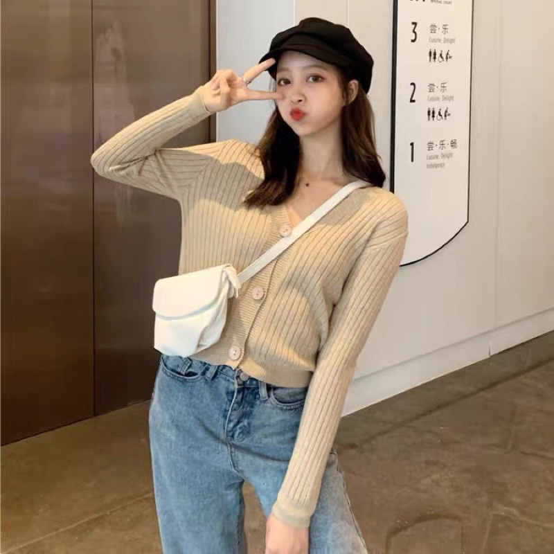 Áo khoác cardigan nữ LOZADO áo len nữ tay dài chất motoghi dày dặn hàng đẹp - A480