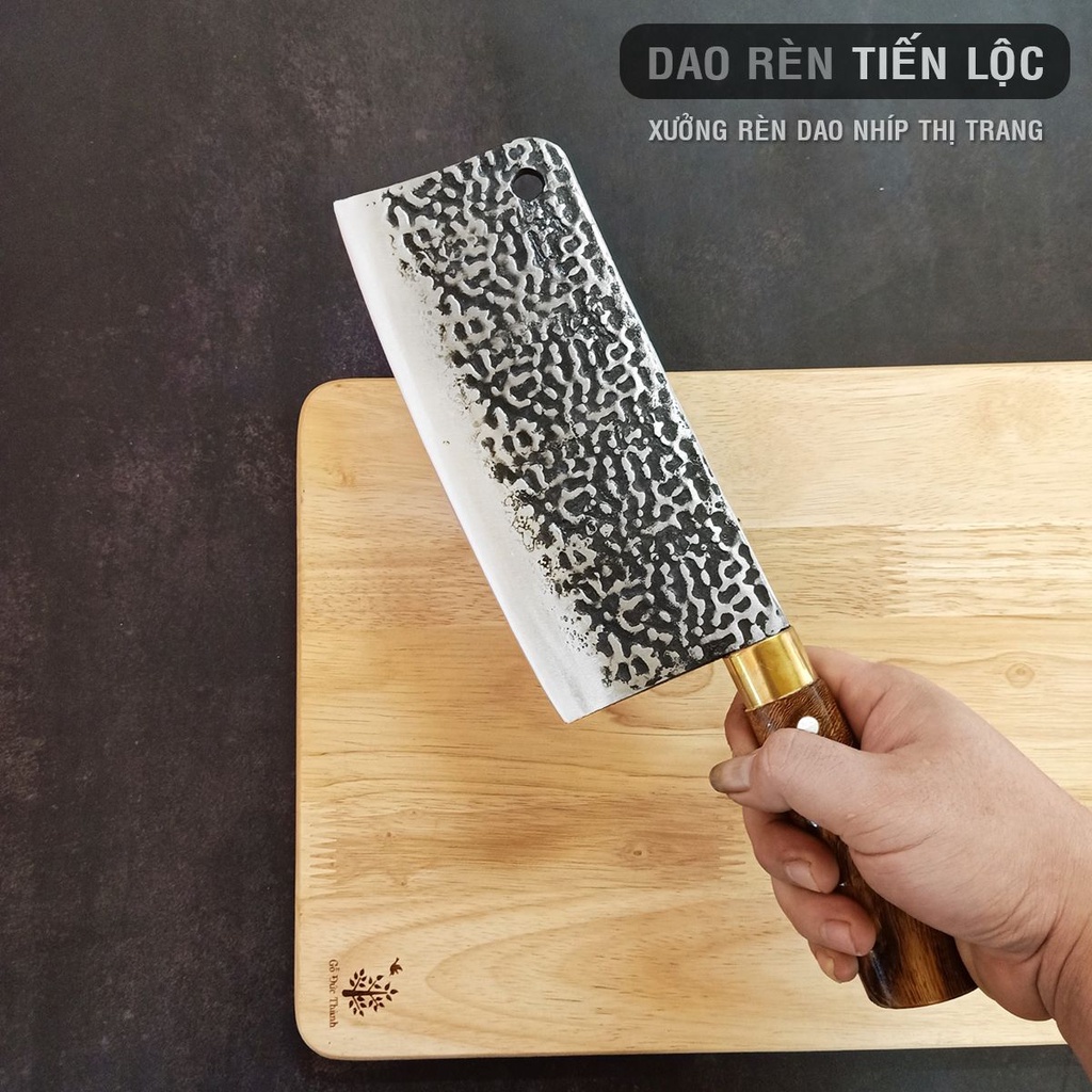 Bộ 3 Dao Nhà Bếp (ChặtTháiLọc) Thép Nhíp Dập Vân 2 Mặt Kháng Rỉ Tốt Cán Gỗ Cẩm