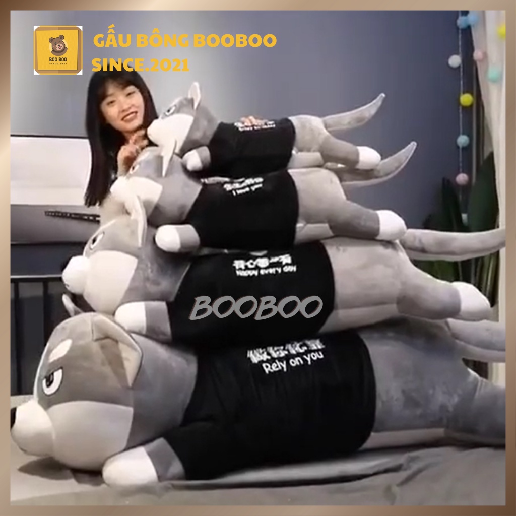 Gấu Bông Chó Husky Mặt Ngáo Size 1m5 Siêu To Khổng Lồ, Thú Nhồi Bông Husky Ngầu Cao Cấp BooBoo