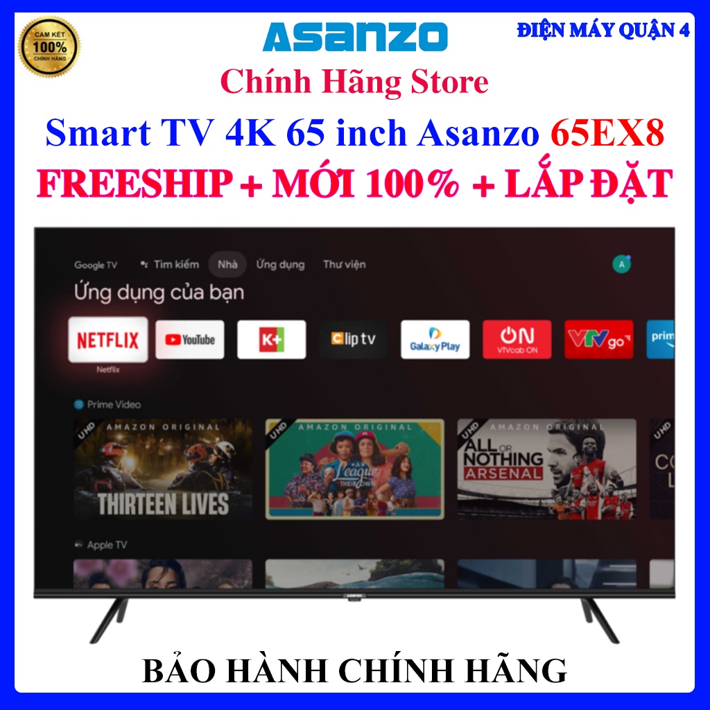 Smart TV 4K 65 inch Asanzo 65EX8, Bảo hành chính hãng - E3 Audio Miền Nam