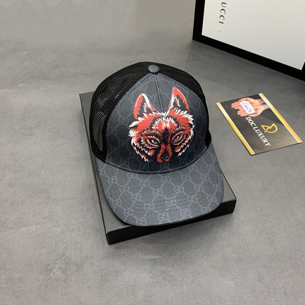 Mũ gucci nam hình sói đỏ chất liệu da cao cấp full tem mác form chuẩn ôm đầu